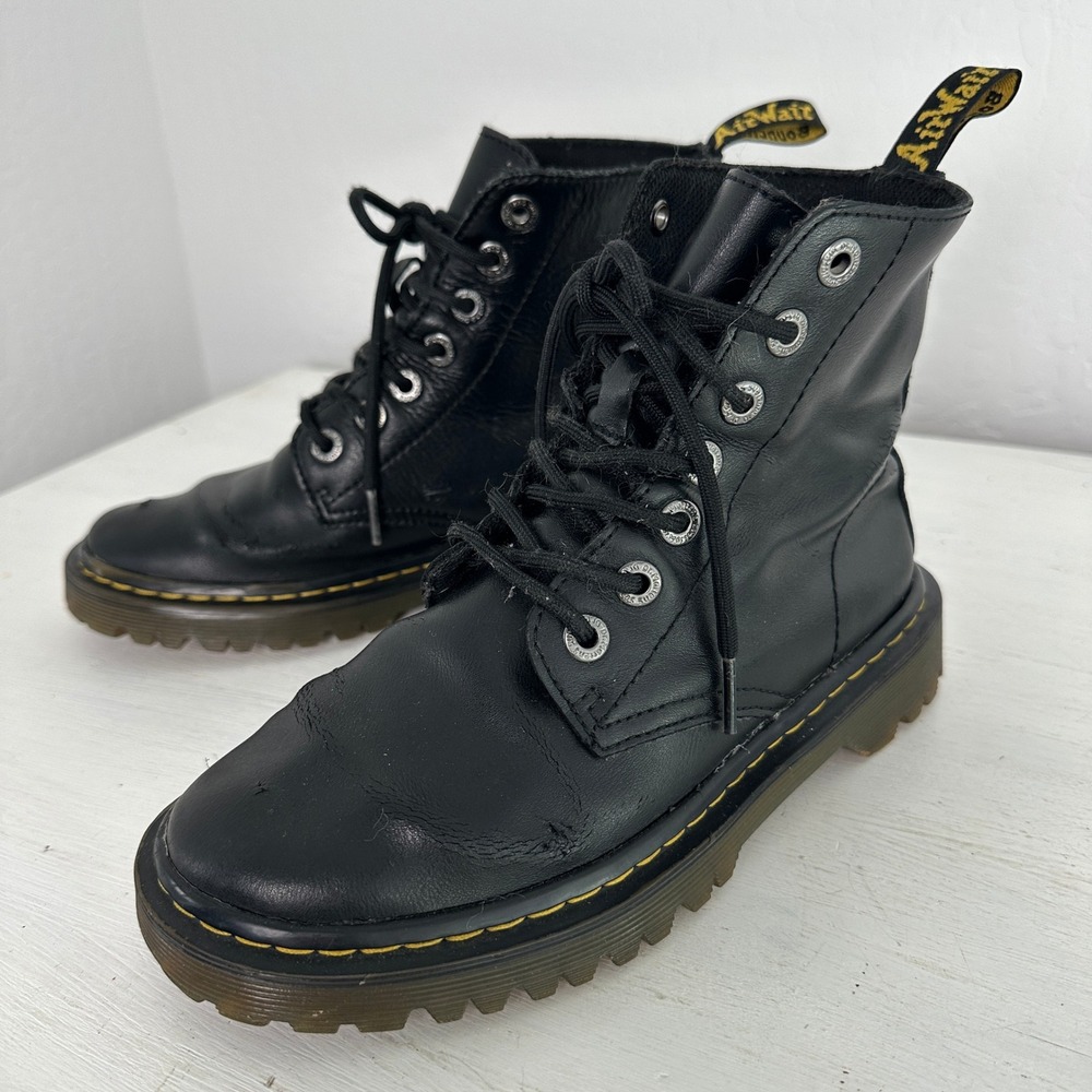 Dr. Martens Boots Womens 6 Luana Black Leather Lace Up Platform Lug Sole